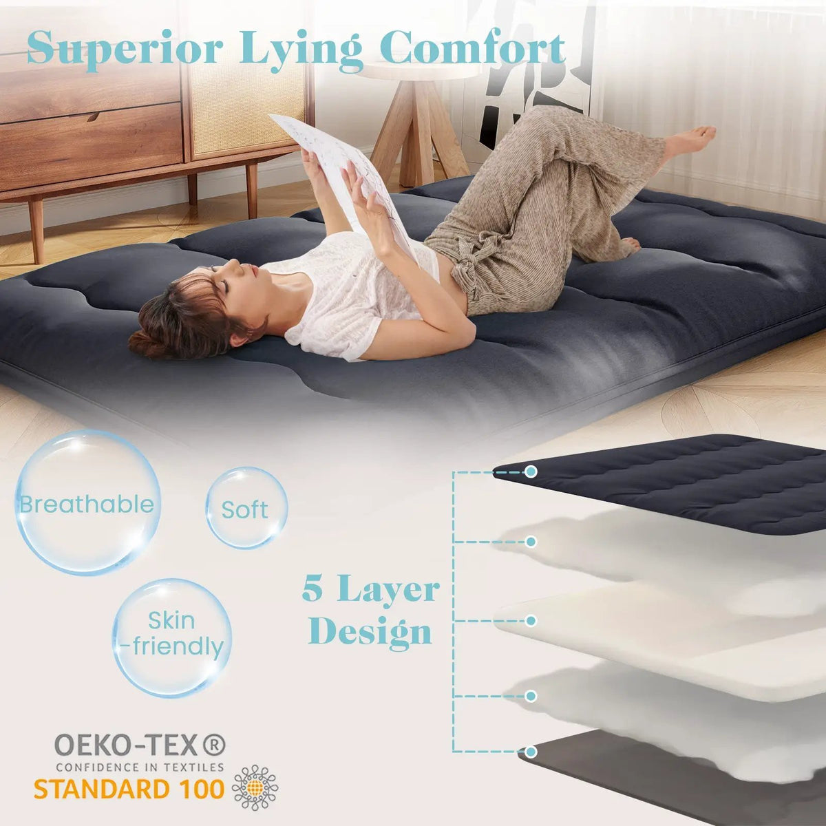 Futon Mattress with Washable Cover and Foldable Mat by DirectDeals
