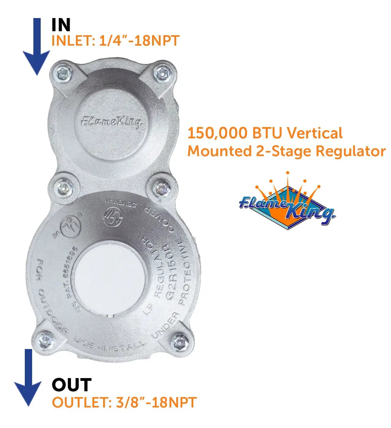 Flame King 2-Stage 150,000 BTU Propane LP Vertical Super Compact Regulator by Flame King Products