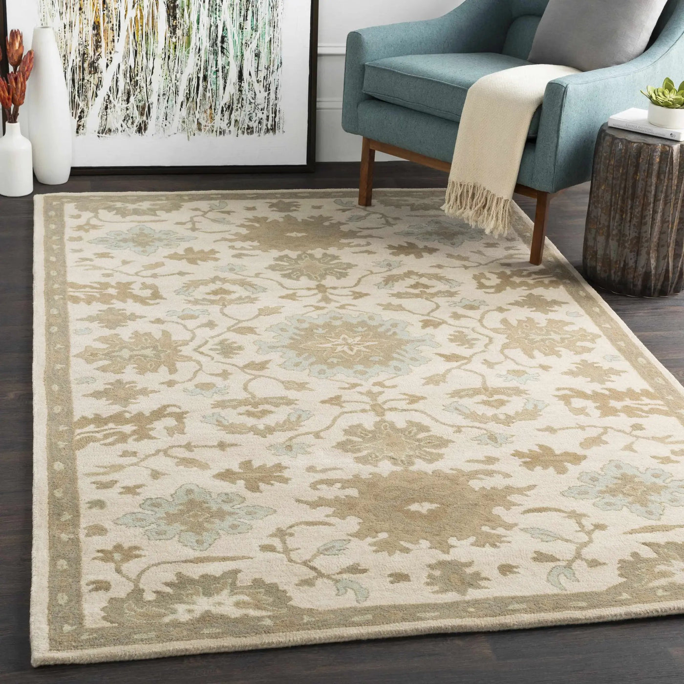 Hazen 1197 Hand Tufted Light Beige Wool Rug by Boutique Rugs