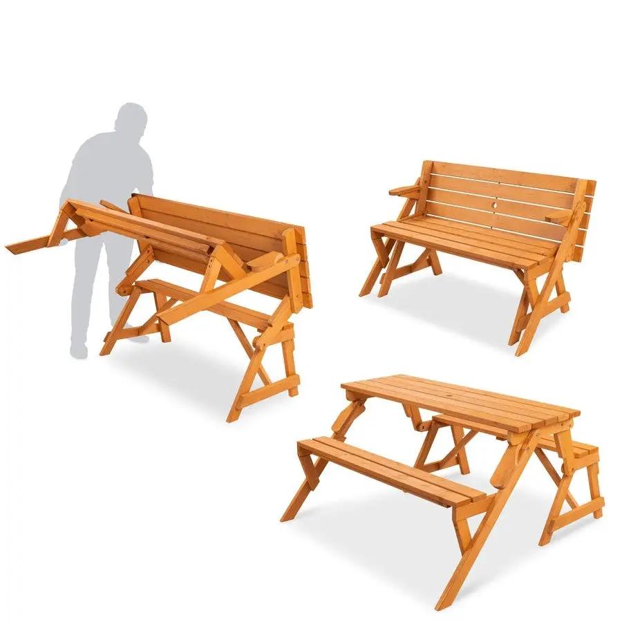 Outdoor Interchangeable 2 in 1 Multi-Use Wooden Picnic Table Garden Bench Umbrella Hole by HomePacific