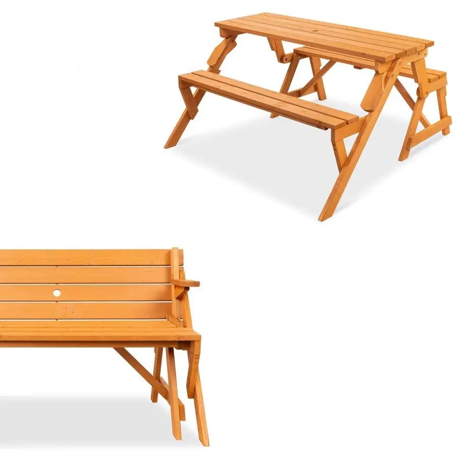 Outdoor Interchangeable 2 in 1 Multi-Use Wooden Picnic Table Garden Bench Umbrella Hole by HomePacific