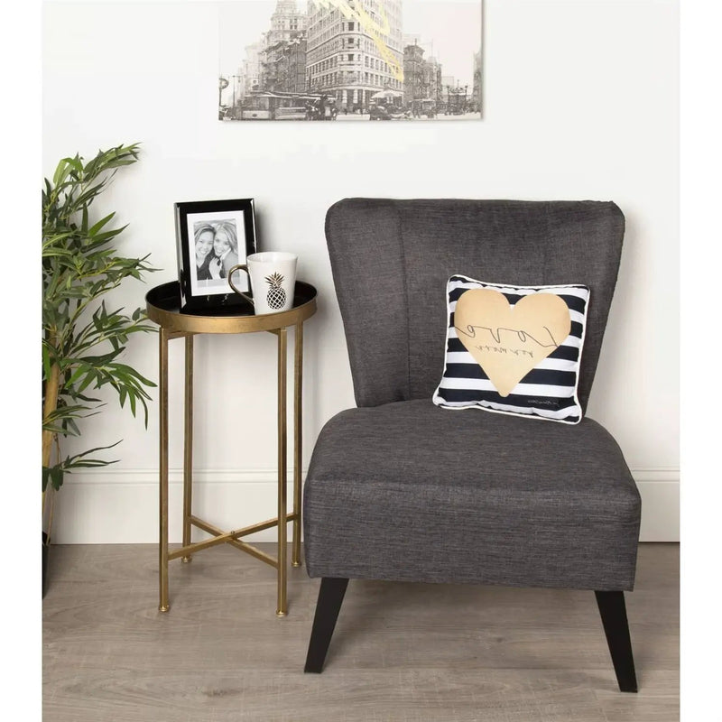 Gold Finish Metal Round Nightstand End Table with Removable Black Tray Top by HomePacific