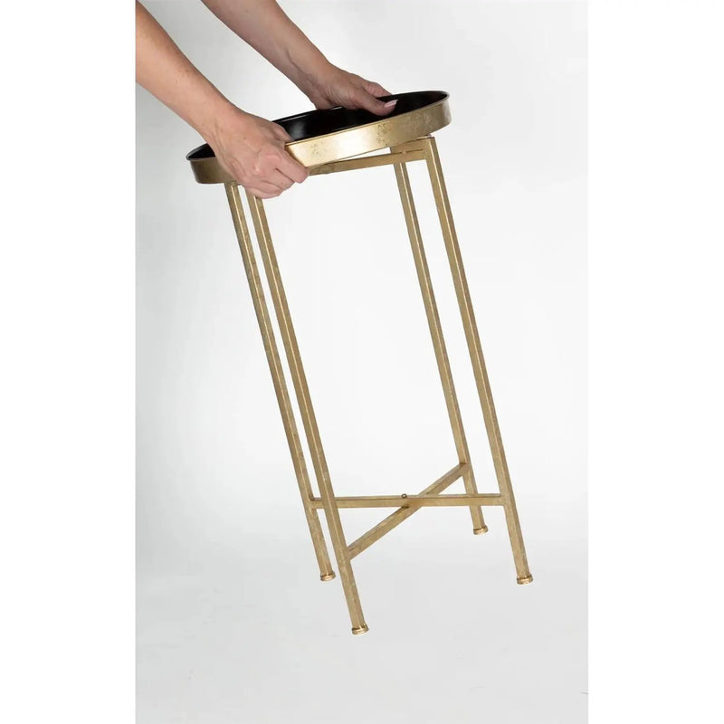 Gold Finish Metal Round Nightstand End Table with Removable Black Tray Top by HomePacific