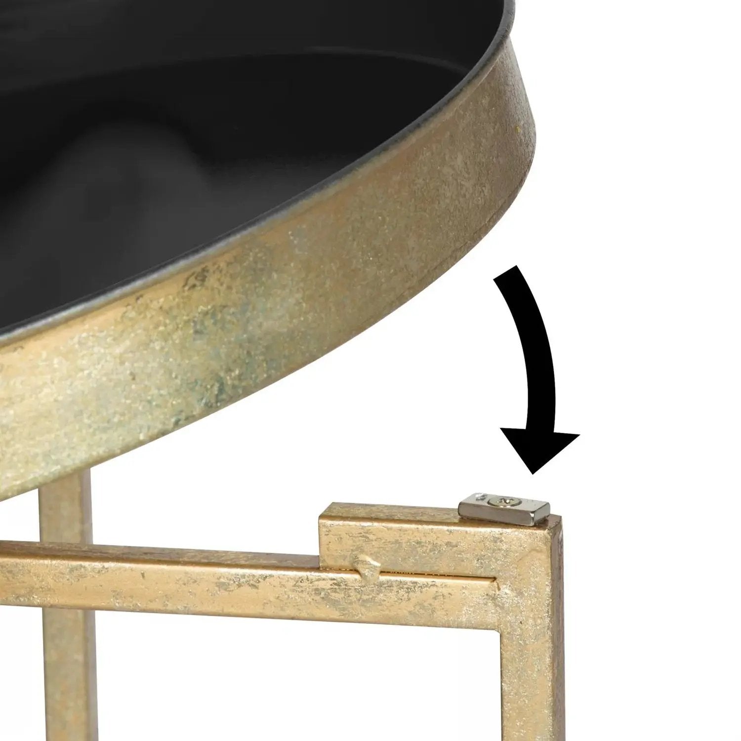 Gold Finish Metal Round Nightstand End Table with Removable Black Tray Top by HomePacific