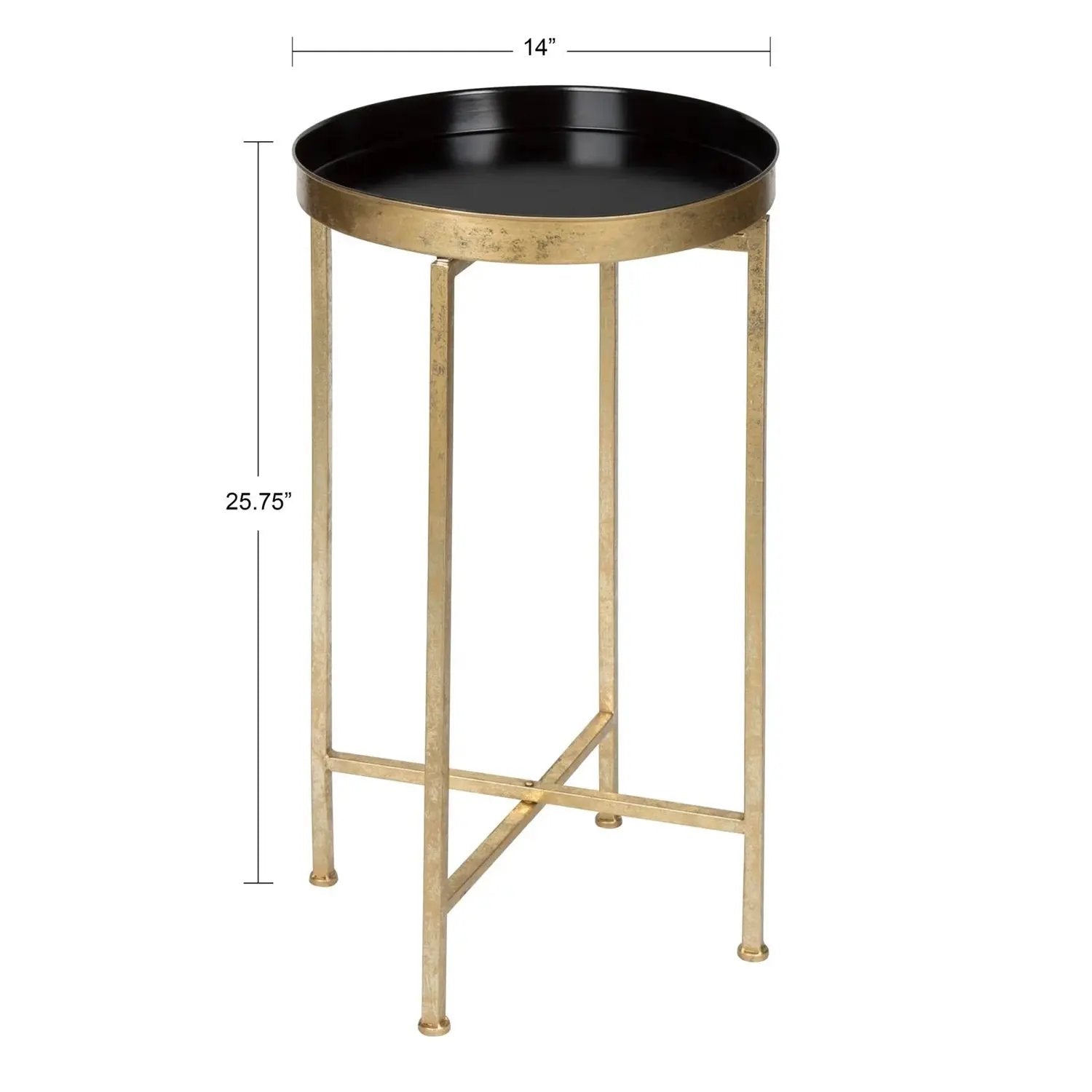 Gold Finish Metal Round Nightstand End Table with Removable Black Tray Top by HomePacific