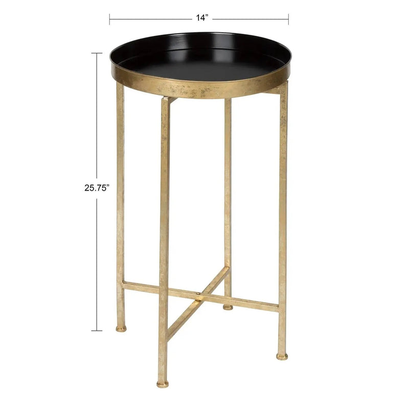 Gold Finish Metal Round Nightstand End Table with Removable Black Tray Top by HomePacific