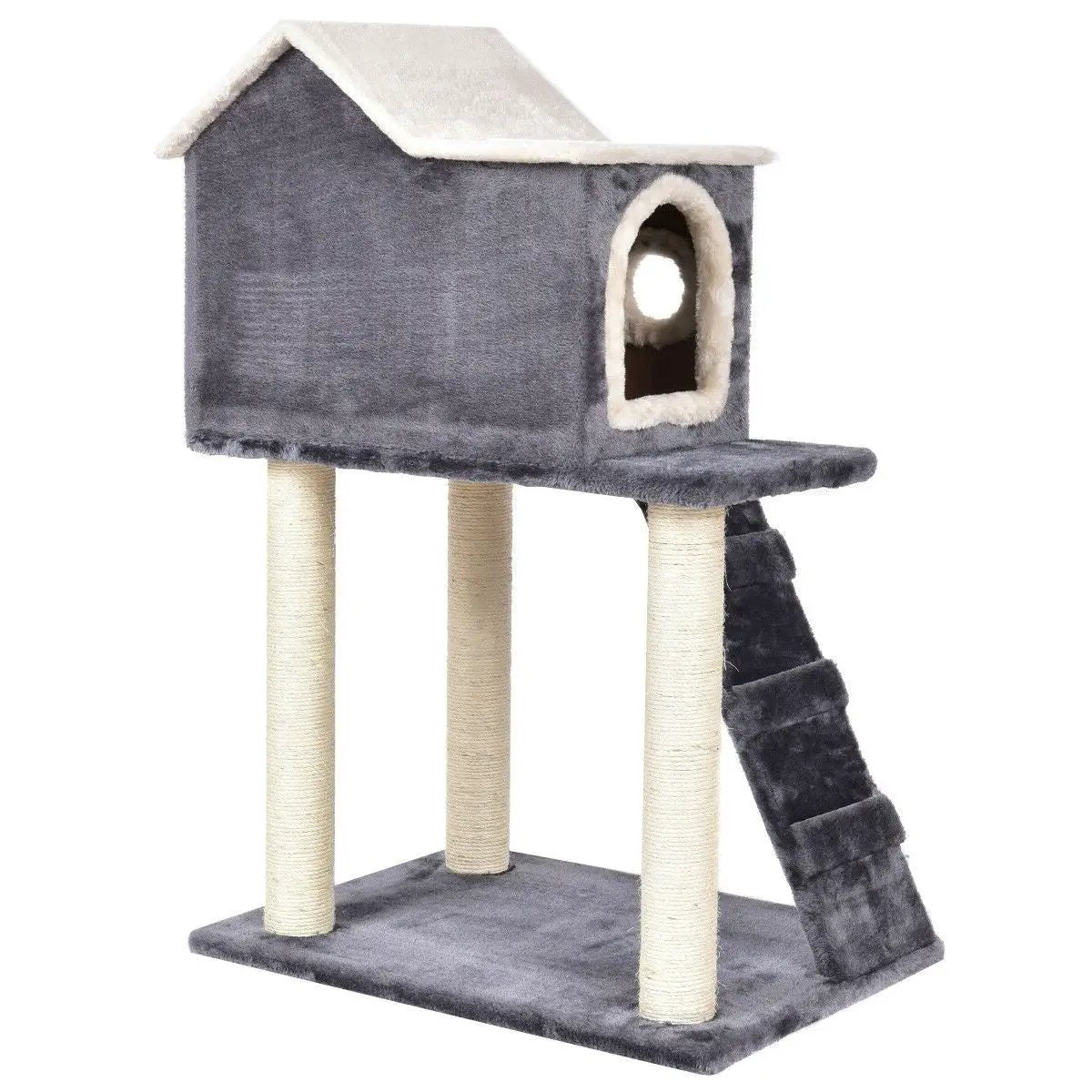 Gray 36 Inch Tower Condo Scratching Post Ladder Cat Tree House by HomePacific