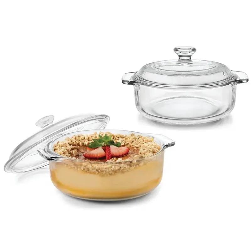 Set of 2 - 1-Quart Glass Dutch Oven Casserole Bakeware Baking Dishes with Lids by HomePacific
