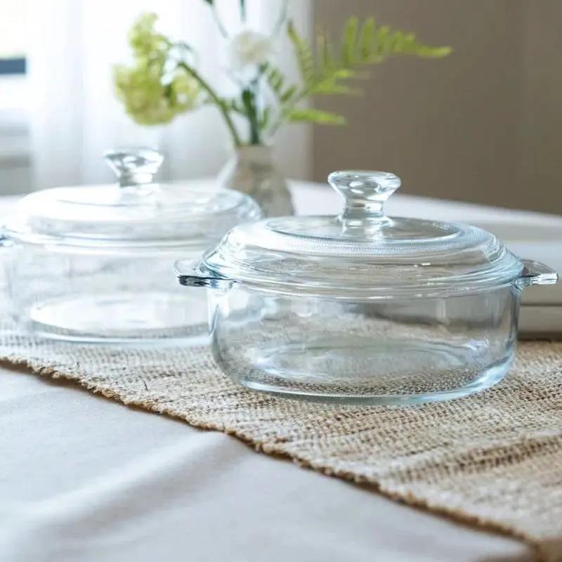 Set of 2 - 1-Quart Glass Dutch Oven Casserole Bakeware Baking Dishes with Lids by HomePacific