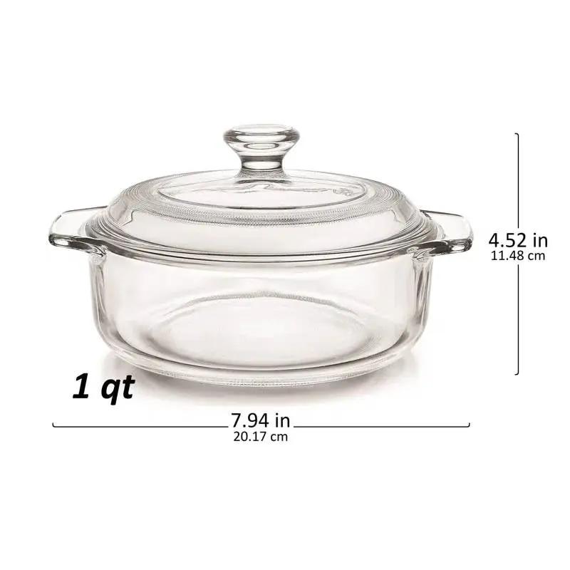 Set of 2 - 1-Quart Glass Dutch Oven Casserole Bakeware Baking Dishes with Lids by HomePacific