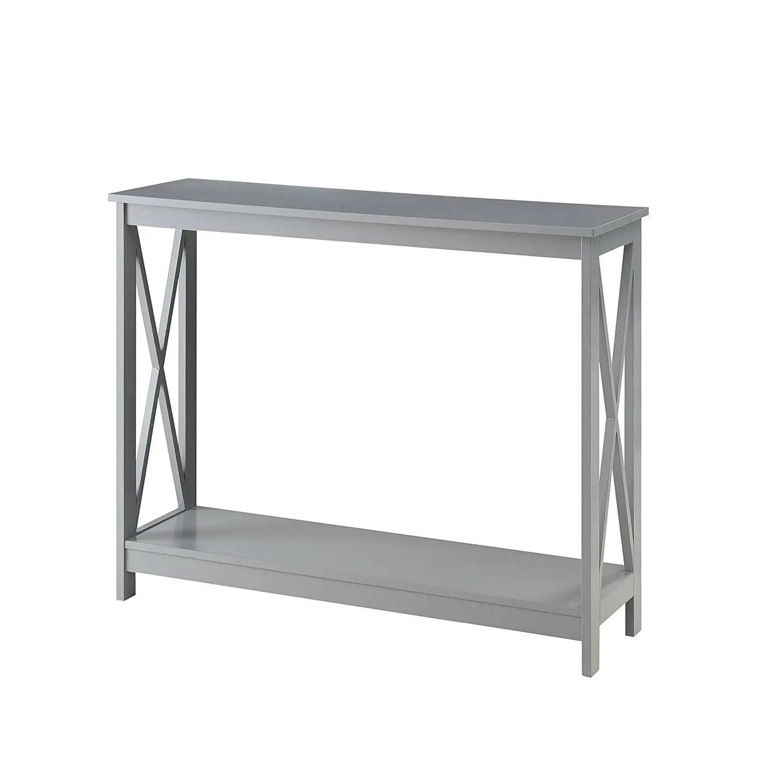 Grey Wood Console Sofa Table with Bottom Storage Shelf by HomePacific