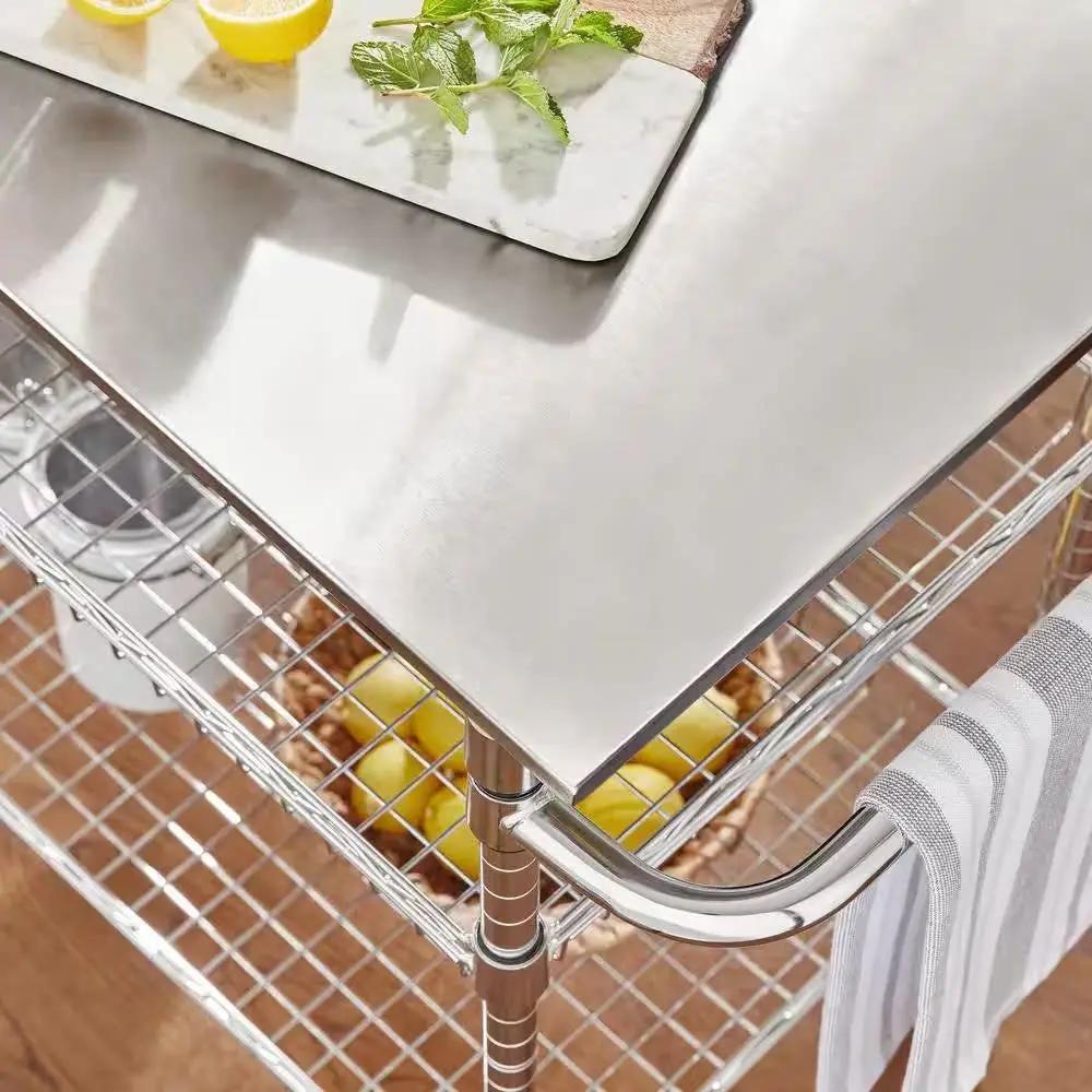 Kitchen Island Cart with Stainless Steel Top and 2 Bottom Storage Shelves by HomePacific