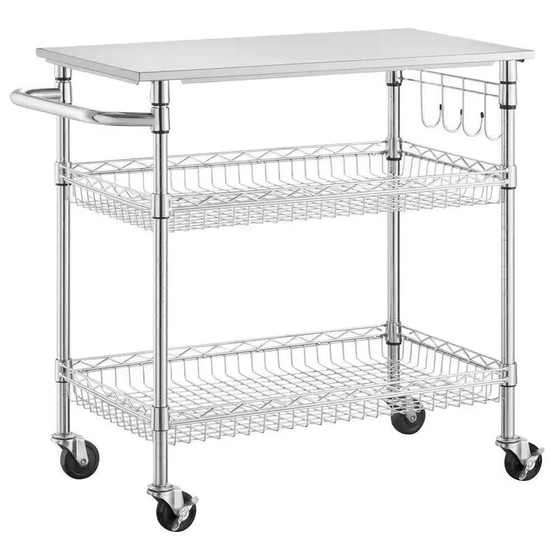 Kitchen Island Cart with Stainless Steel Top and 2 Bottom Storage Shelves by HomePacific
