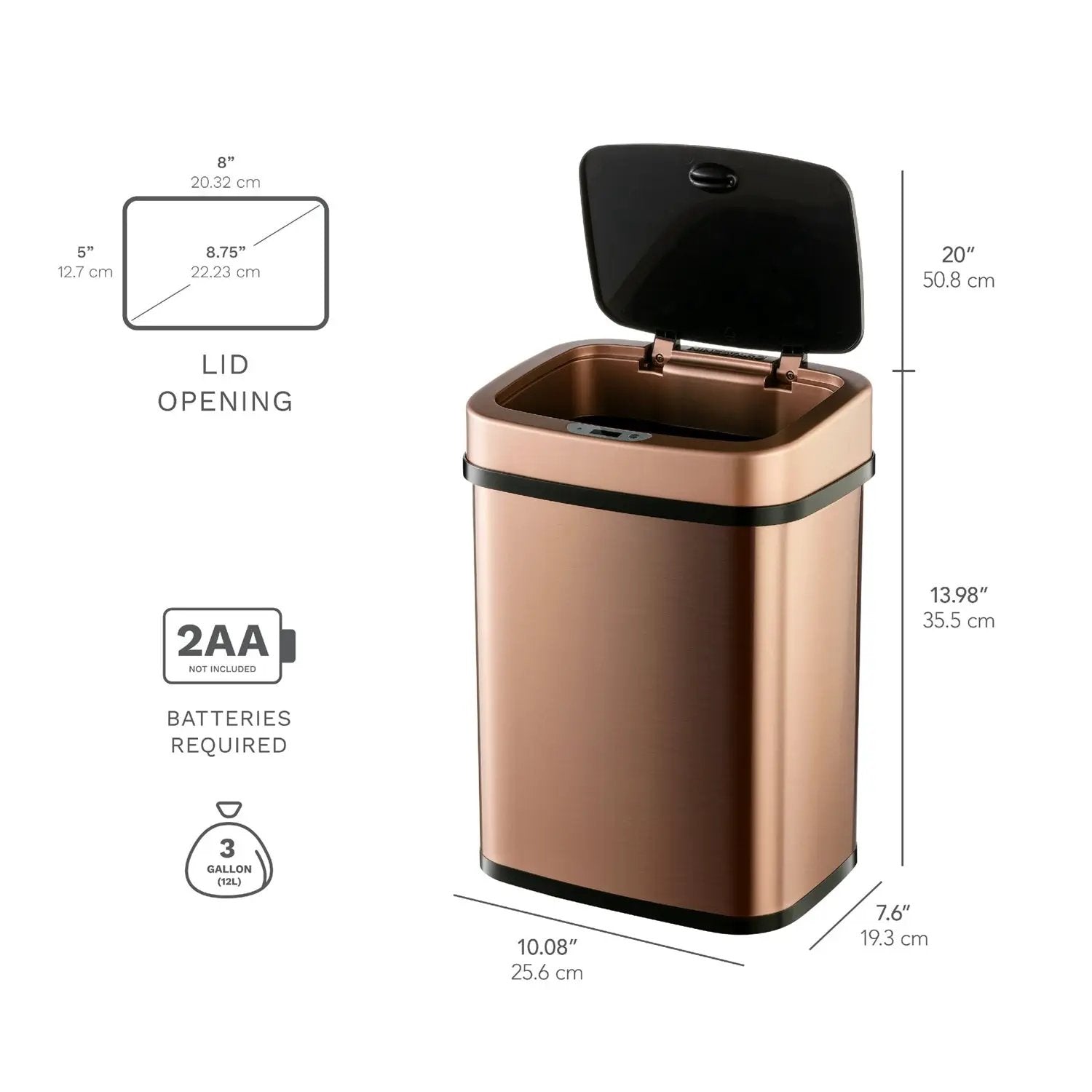 3-Gallon Motion Sensor Touchless Stainless Steel Trash Can in Copper Gold Finish by HomePacific