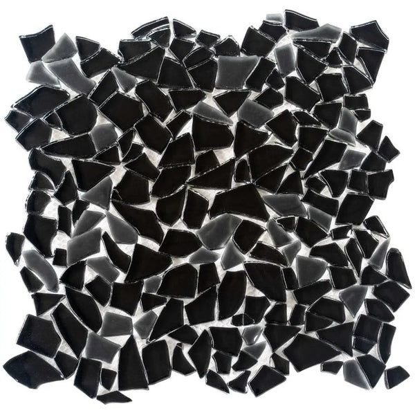 Black 11x11 Glossy Matte Multi-shaped Glass Mosaic Tile (5 pack, 4.36 sq ft/case), photo 2 of 7