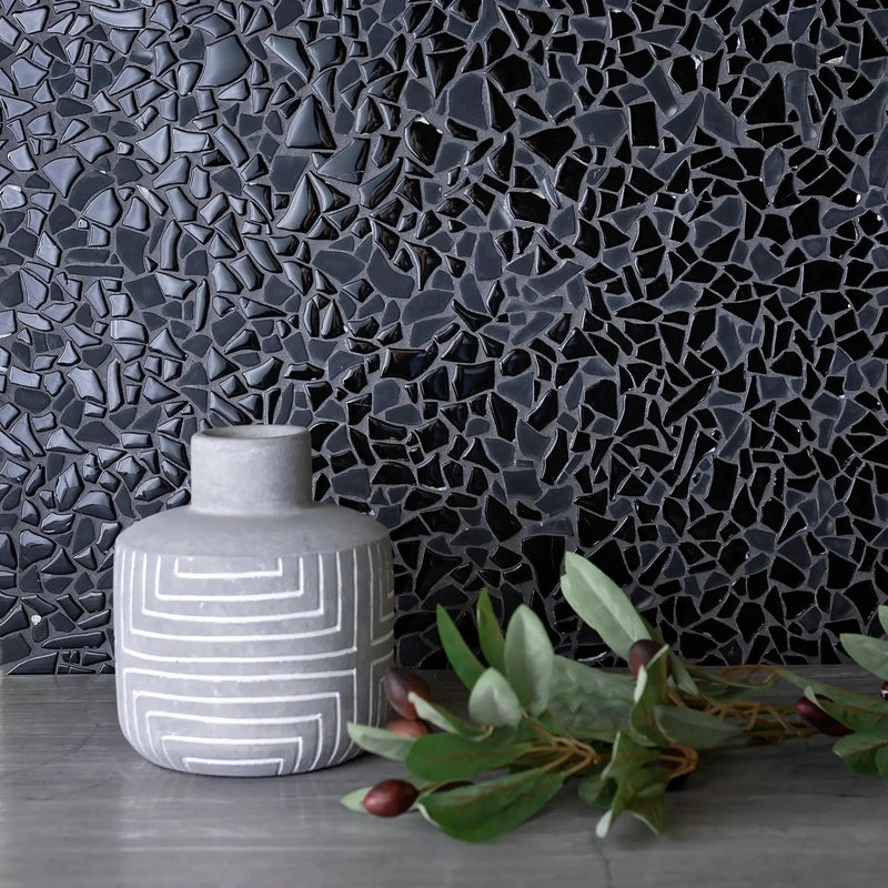 Black 11x11 Glossy Matte Multi-shaped Glass Mosaic Tile (5 pack, 4.36 sq ft/case) by Apollo Tile