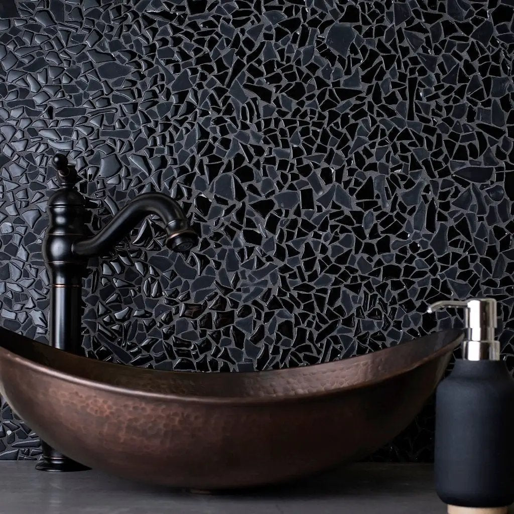 Black 11x11 Glossy Matte Multi-shaped Glass Mosaic Tile (5 pack, 4.36 sq ft/case) by Apollo Tile