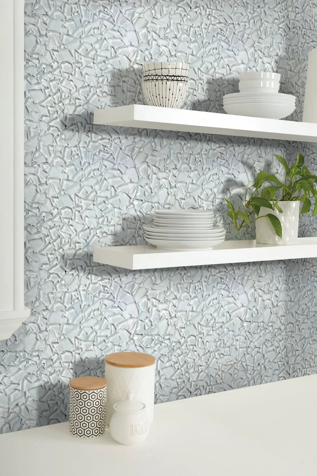 White 11x11 Glossy Matte Multi-shaped Glass Mosaic Tile (5 pack, 4.36 sq ft/case) by Apollo Tile
