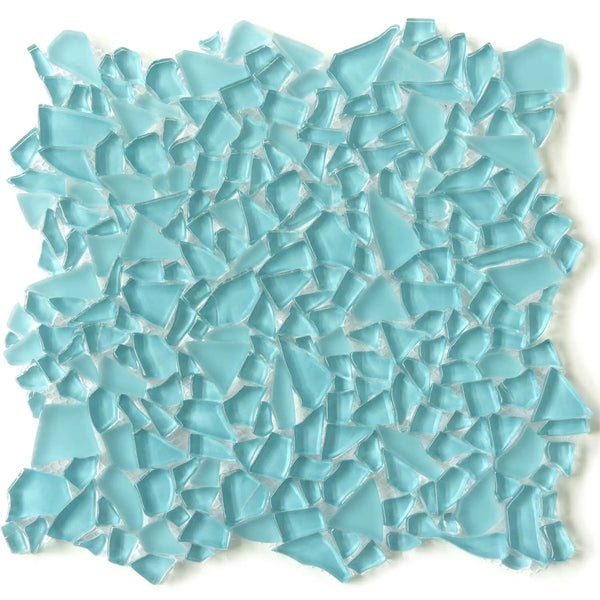 Sky Blue 11x11 Glossy Matte Multi-shaped Glass Mosaic Tile (5 pack, 4.36 sq ft/case), photo 2 of 7