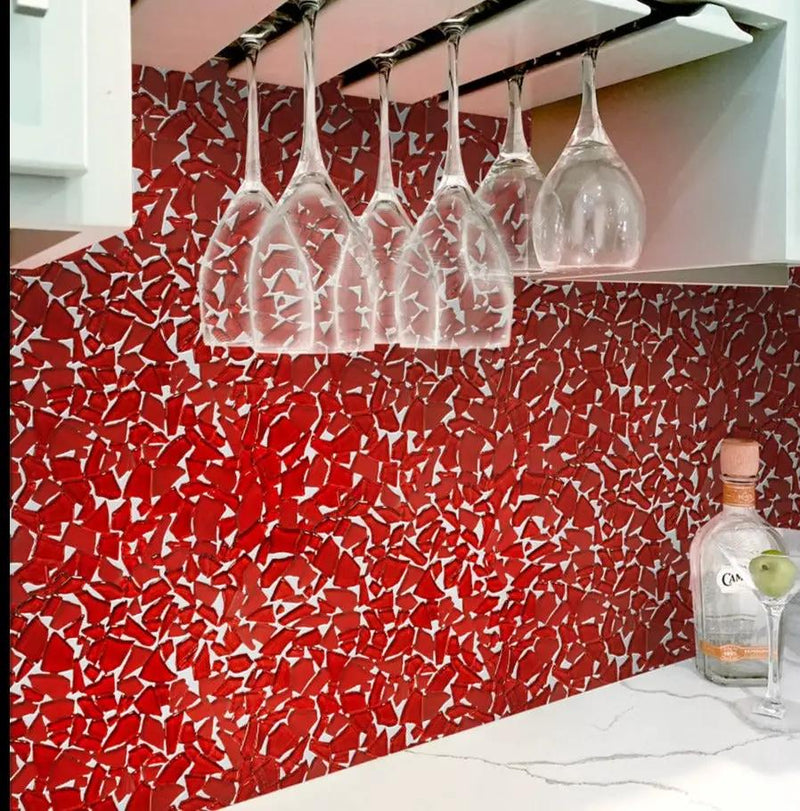 Red 11x11 Glossy Matte Multi-shaped Glass Mosaic Tile (5 pack, 4.36 sq ft/case) by Apollo Tile