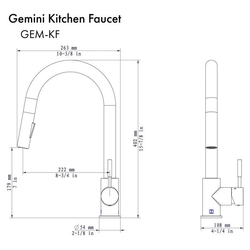 ZLINE Gemini Kitchen Faucet, GEM-KF-PG by Farmhouse Kitchen and Bath