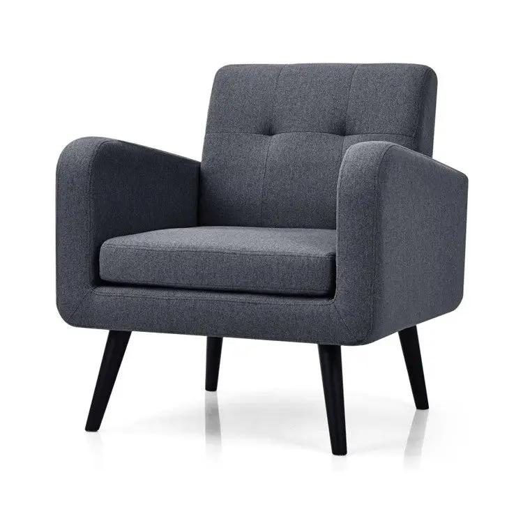 Mid-Century Modern Grey Linen Upholstered Accent Chair with Wooden Legs by HomePacific