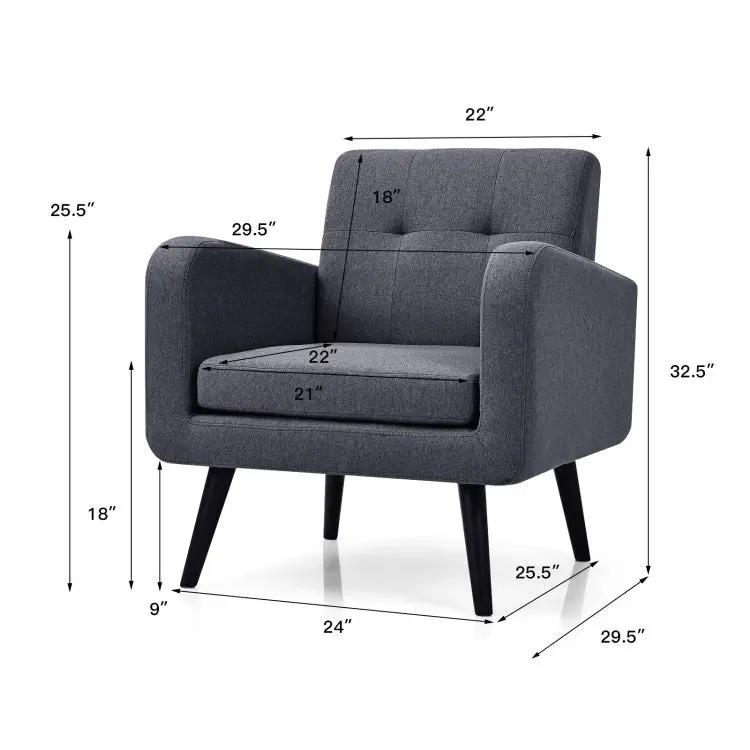 Mid-Century Modern Grey Linen Upholstered Accent Chair with Wooden Legs by HomePacific