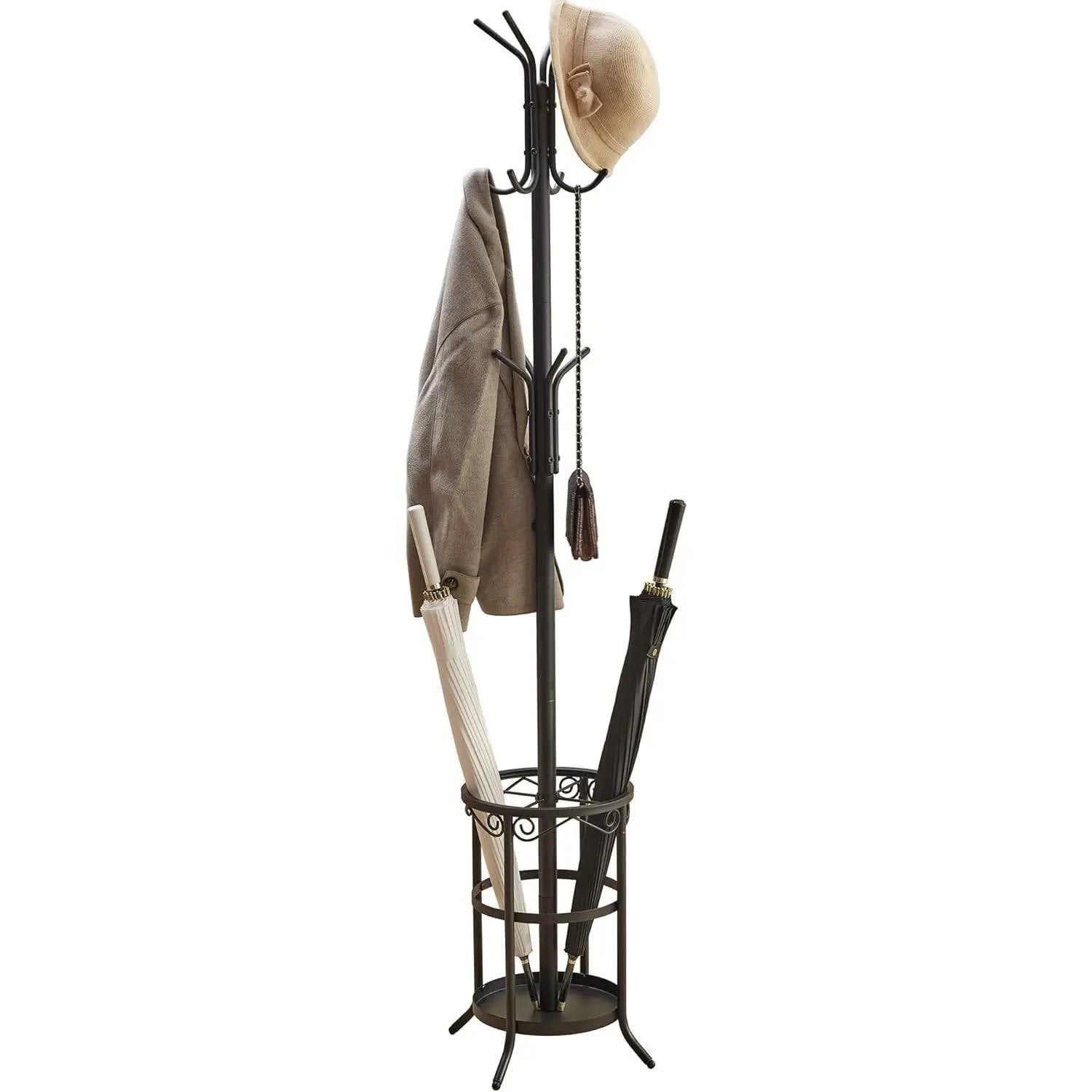 Black Metal Entryway Coat Rack Hall Tree with Umbrella Stand by HomePacific