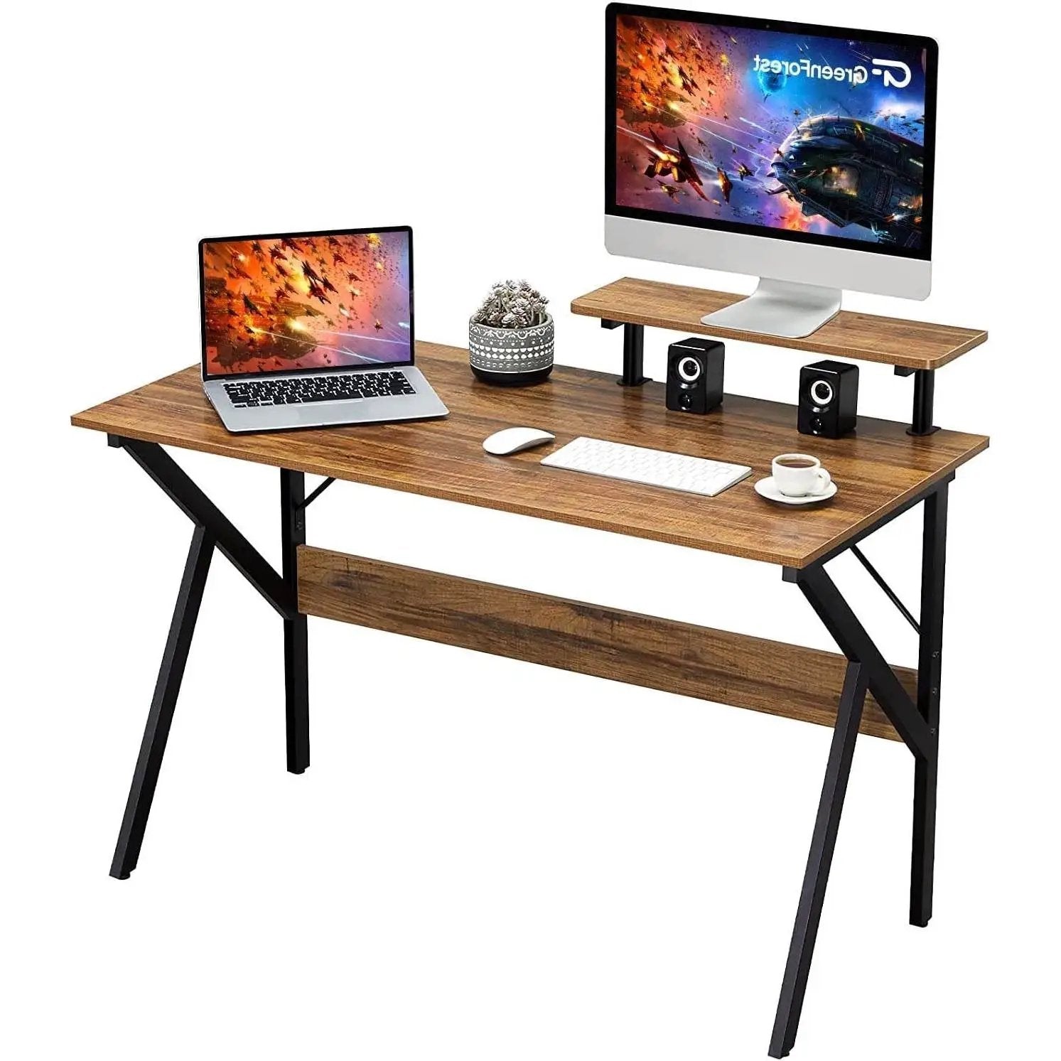 Modern 47-inch Home Office Laptop Computer Desk with Moveable Top Shelf by HomePacific