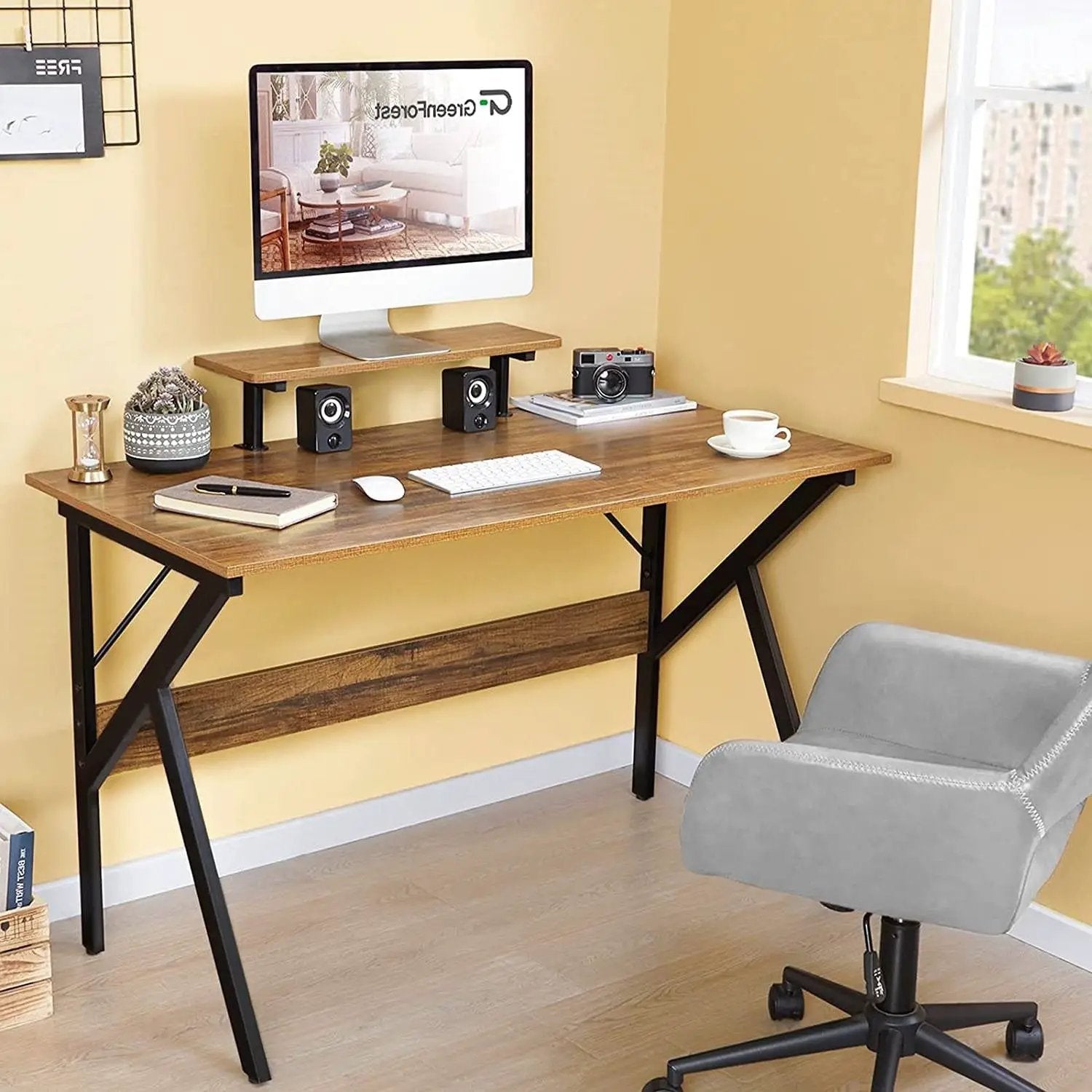 Modern 47-inch Home Office Laptop Computer Desk with Moveable Top Shelf by HomePacific