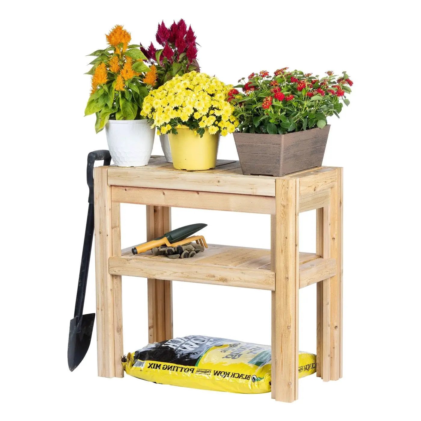 2 Tier Adjustable Cedar Wood Garden Storage Shelves - Made In USA by HomePacific