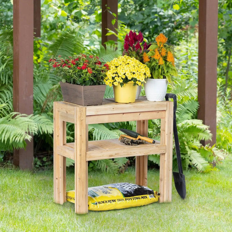 2 Tier Adjustable Cedar Wood Garden Storage Shelves - Made In USA by HomePacific