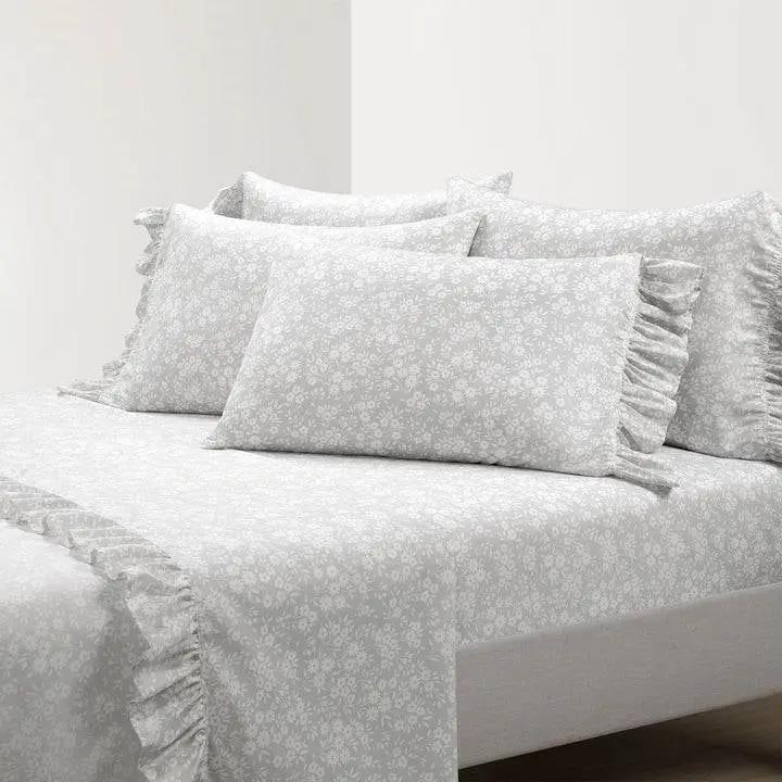 Queen size Grey Ruffle Floral Polyester 6 Piece Sheet Set by HomePacific