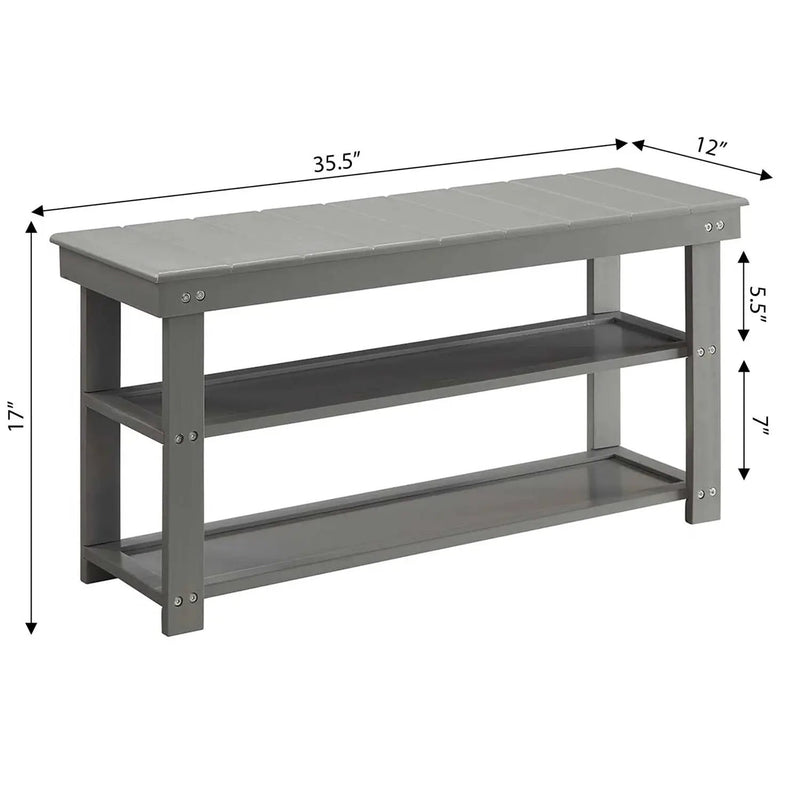 Grey Wood 2-Shelf Shoe Rack Storage Bench For Entryway or Closet by HomePacific
