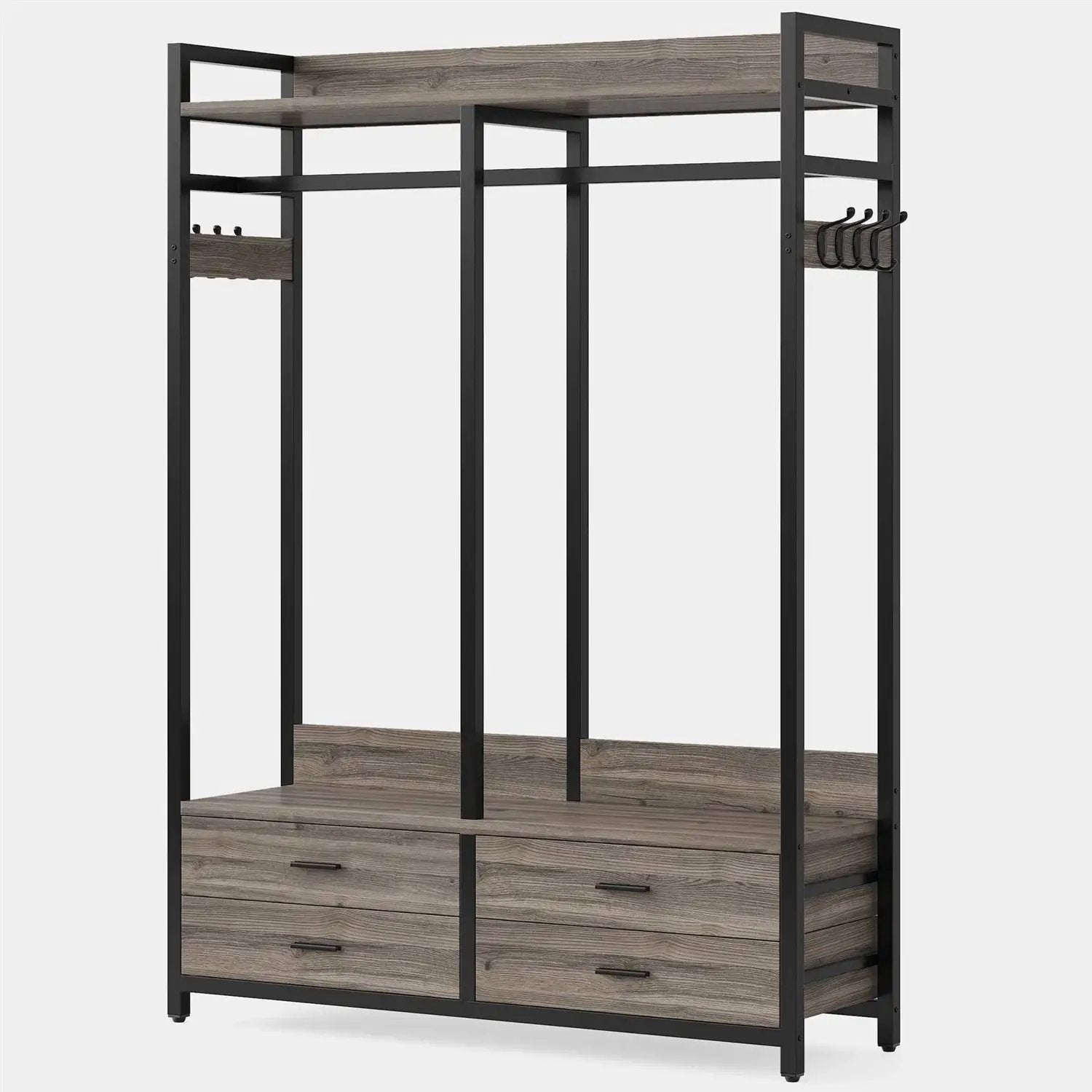 Modern Grey Black Garment Rack with Clothes Hanging Rod and 4 Storage Drawers by HomePacific