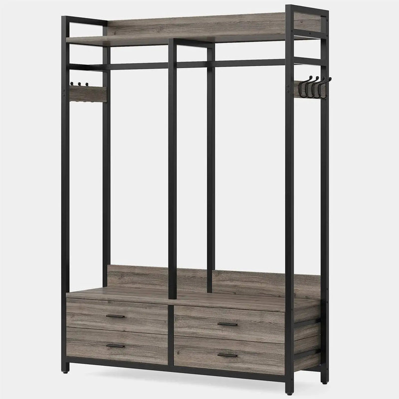 Modern Grey Black Garment Rack with Clothes Hanging Rod and 4 Storage Drawers by HomePacific