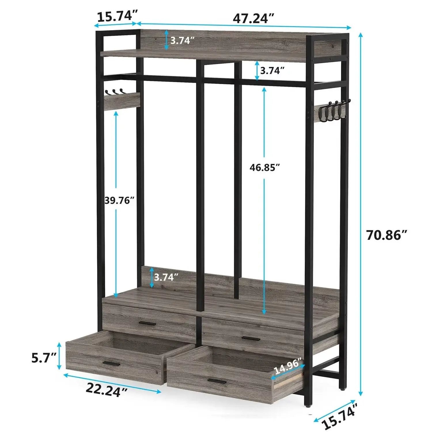 Modern Grey Black Garment Rack with Clothes Hanging Rod and 4 Storage Drawers by HomePacific