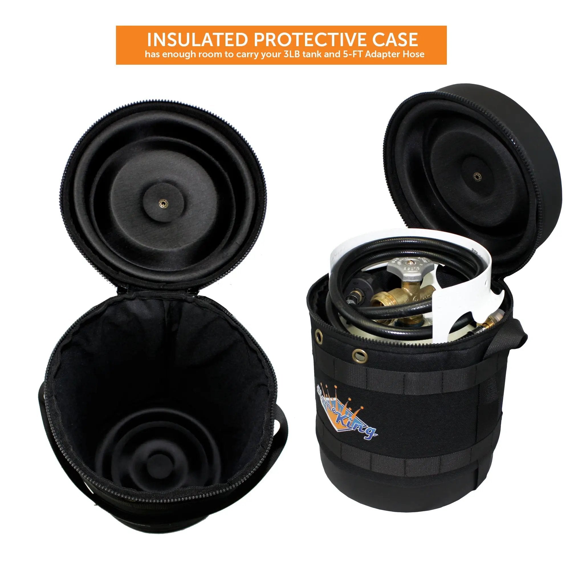 Flame King Propane Gas Hauler Kit 3lb Empty Propane Tank, Adapter Hose and Insulated Protective Carry Case by Flame King Products