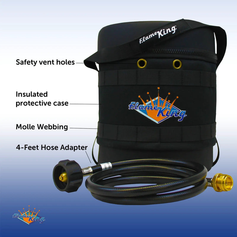 Flame King Propane Gas Hauler Kit-Insulated Protective Carry Case for 3lb Propane Tank plus Adapter Hose by Flame King Products