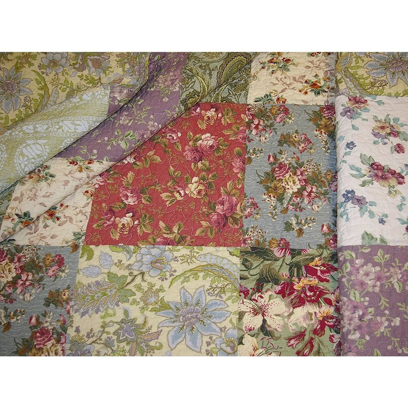 Red Green Blue Purple Yellow White 100-Percent Cotton Floral Patchwork Quilt Throw Blanket by HomePacific
