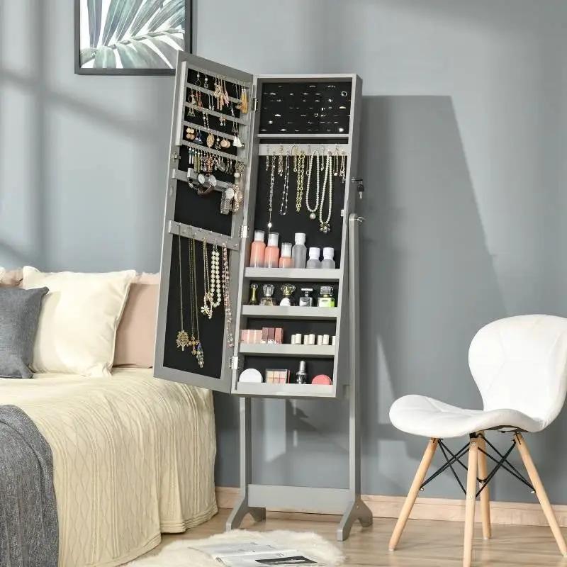 2-in-1 Jewelry Storage Cabinet Full Length Mirror in Gray Wood Finish by HomePacific