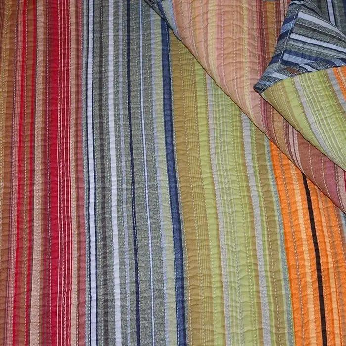 Full / Queen 100% Cotton Quilt Set with Red Orange Blue Brown Stripes by HomePacific
