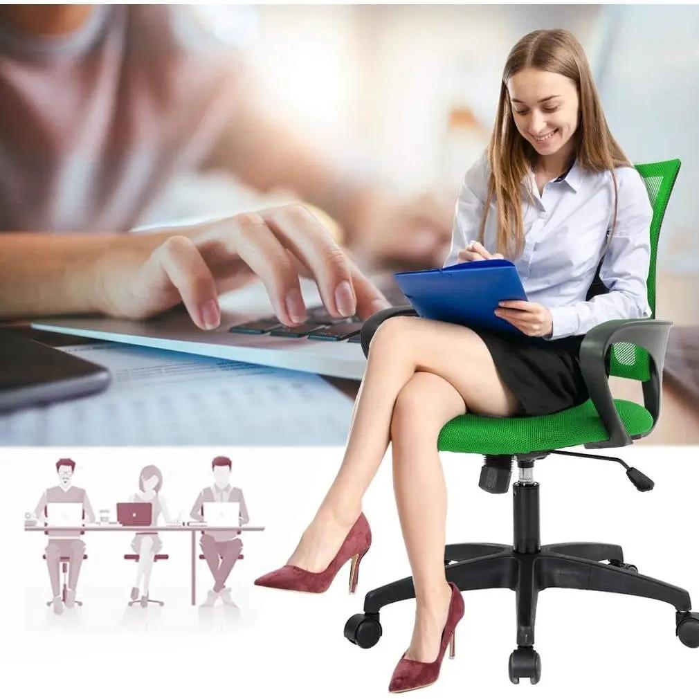 Green Modern Mid-Back Ergonomic Mesh Office Desk Chair with Armrest on Wheels by HomePacific