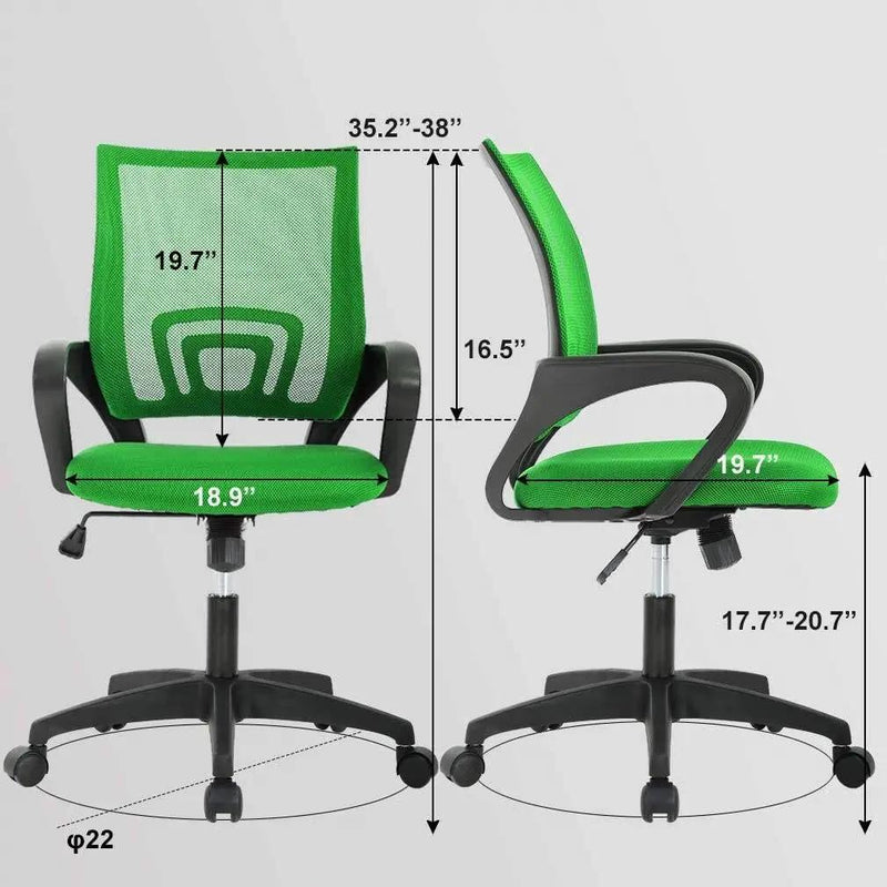 Green Modern Mid-Back Ergonomic Mesh Office Desk Chair with Armrest on Wheels by HomePacific