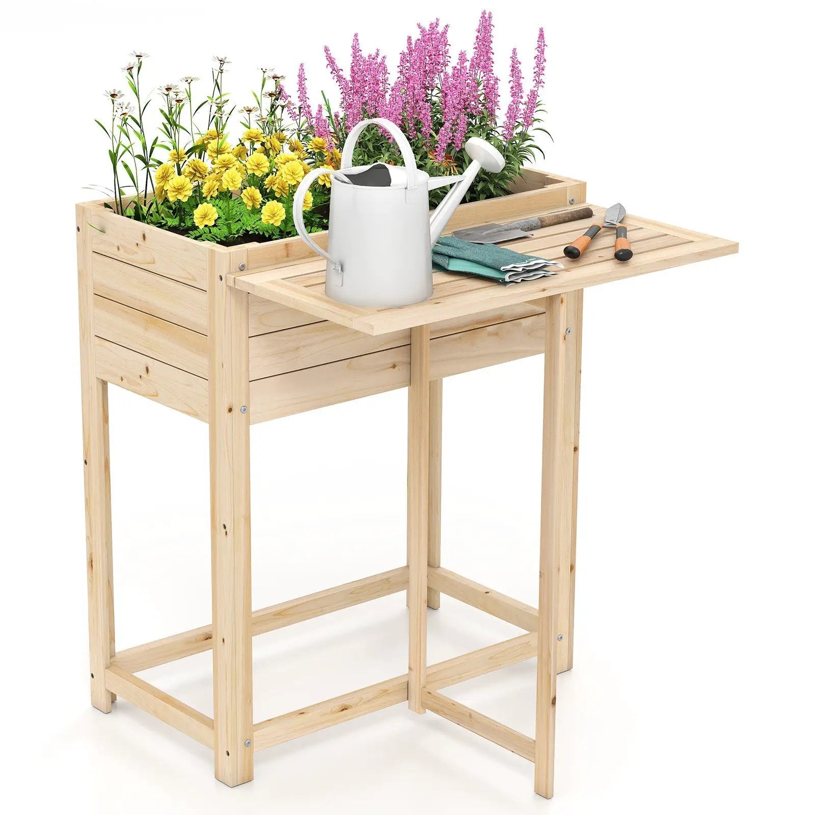 Wooden Raised Garden Bed with Legs and Foldable Side Table by DirectDeals