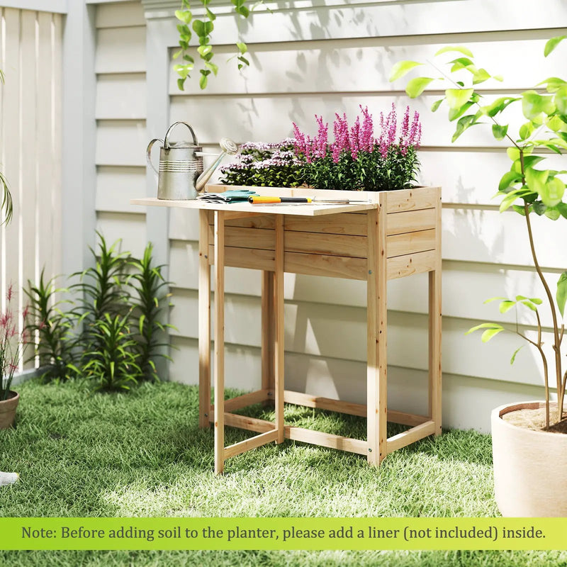 Wooden Raised Garden Bed with Legs and Foldable Side Table by DirectDeals
