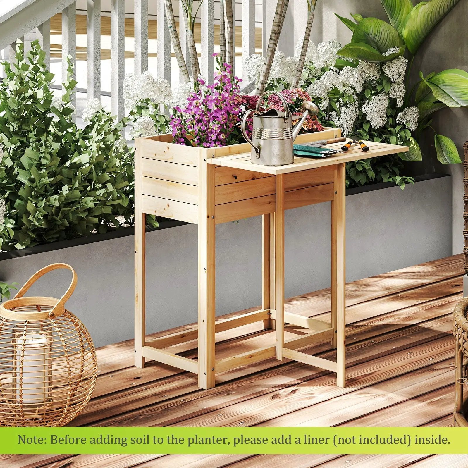 Wooden Raised Garden Bed with Legs and Foldable Side Table by DirectDeals