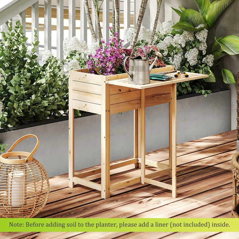 Wooden Raised Garden Bed with Legs and Foldable Side Table by DirectDeals