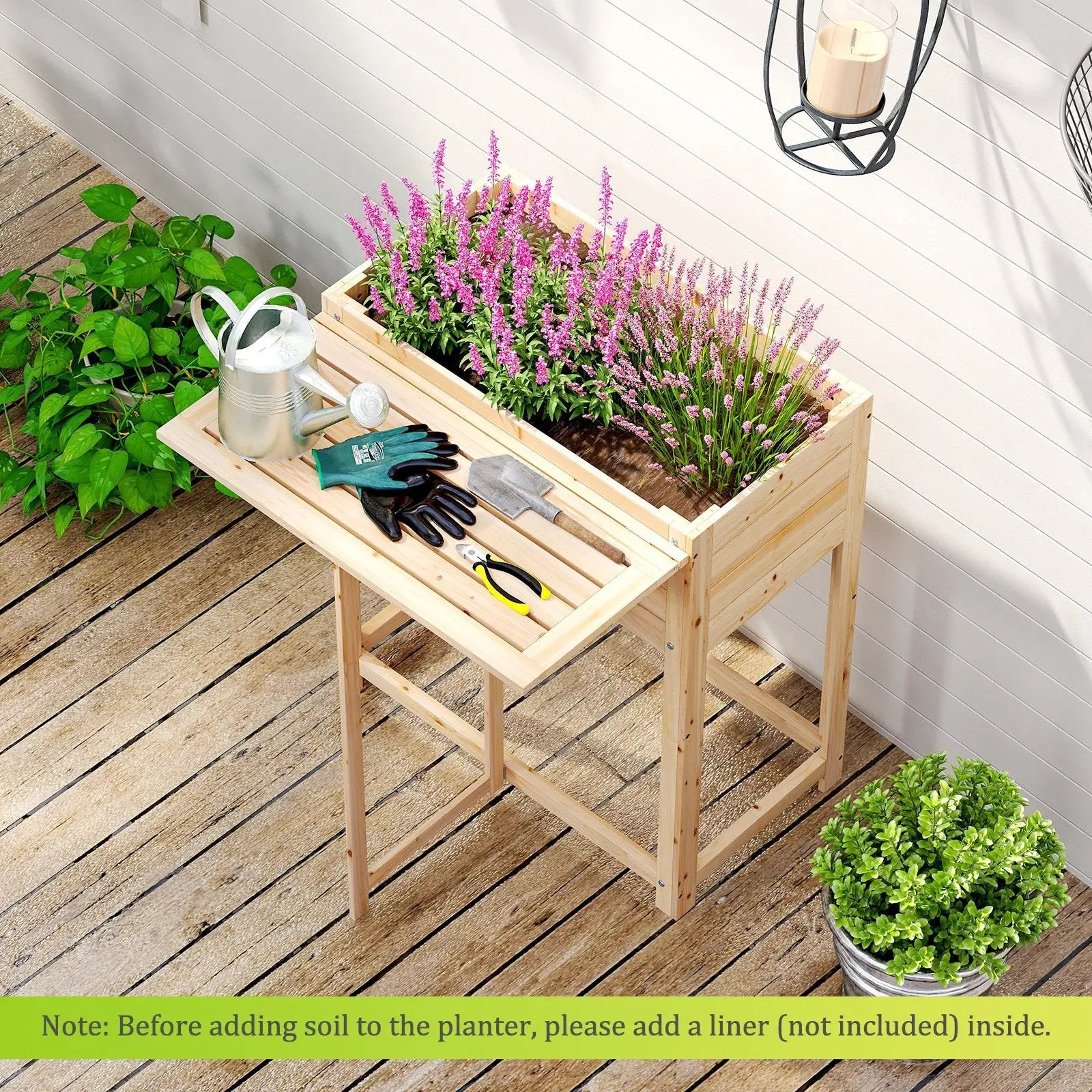 Wooden Raised Garden Bed with Legs and Foldable Side Table by DirectDeals