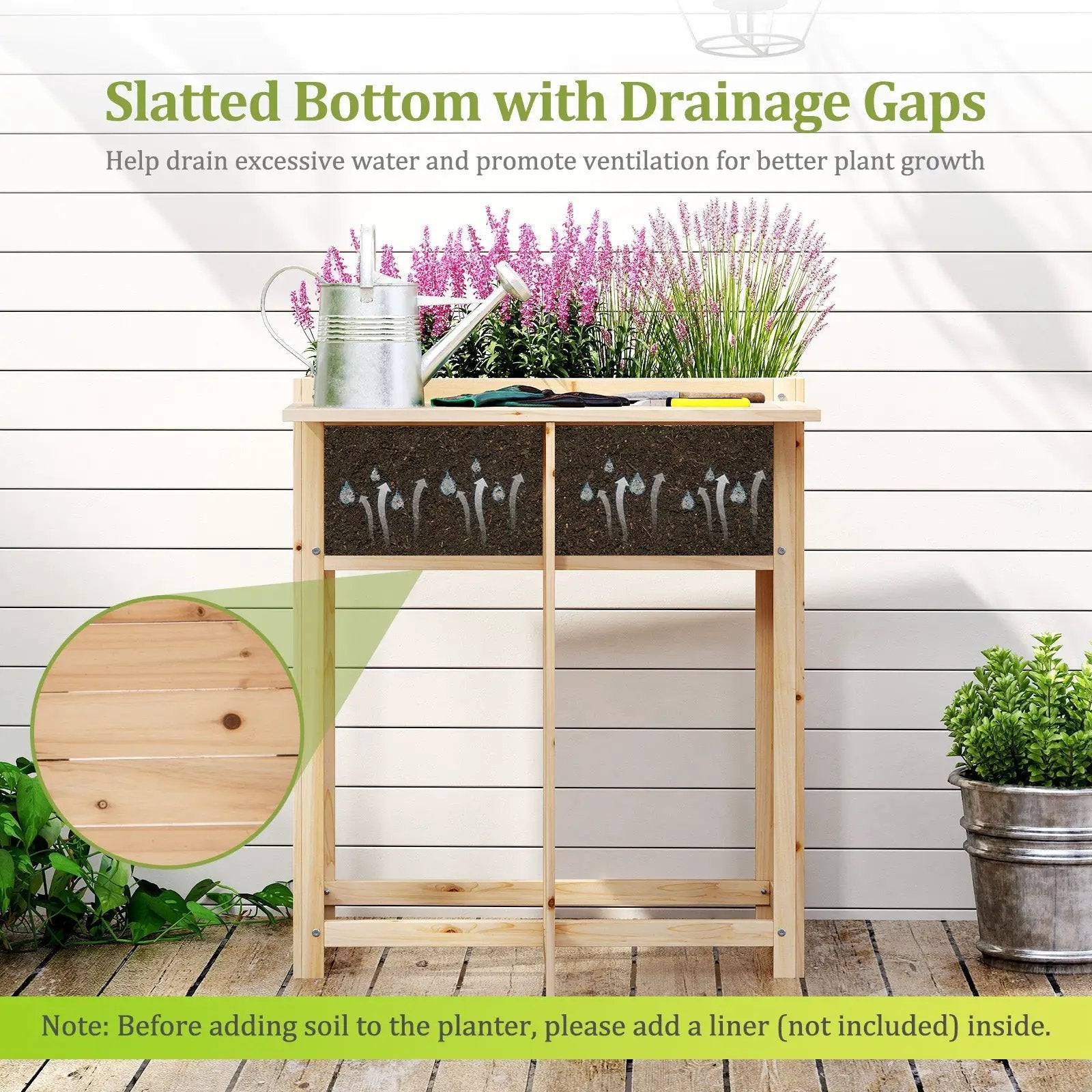 Wooden Raised Garden Bed with Legs and Foldable Side Table by DirectDeals
